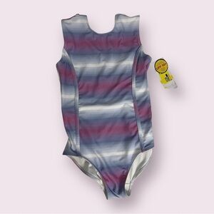 Zella Purple Blue White Ombre Stripe One Piece Swimsuit (Girls) 10
